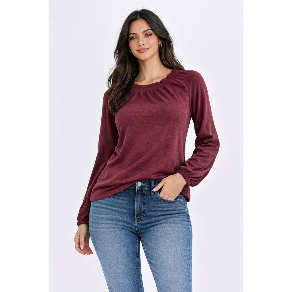 Kimchi Blue Sweater Women Medium Red Purple Balloon Sleeve Knit Pullover